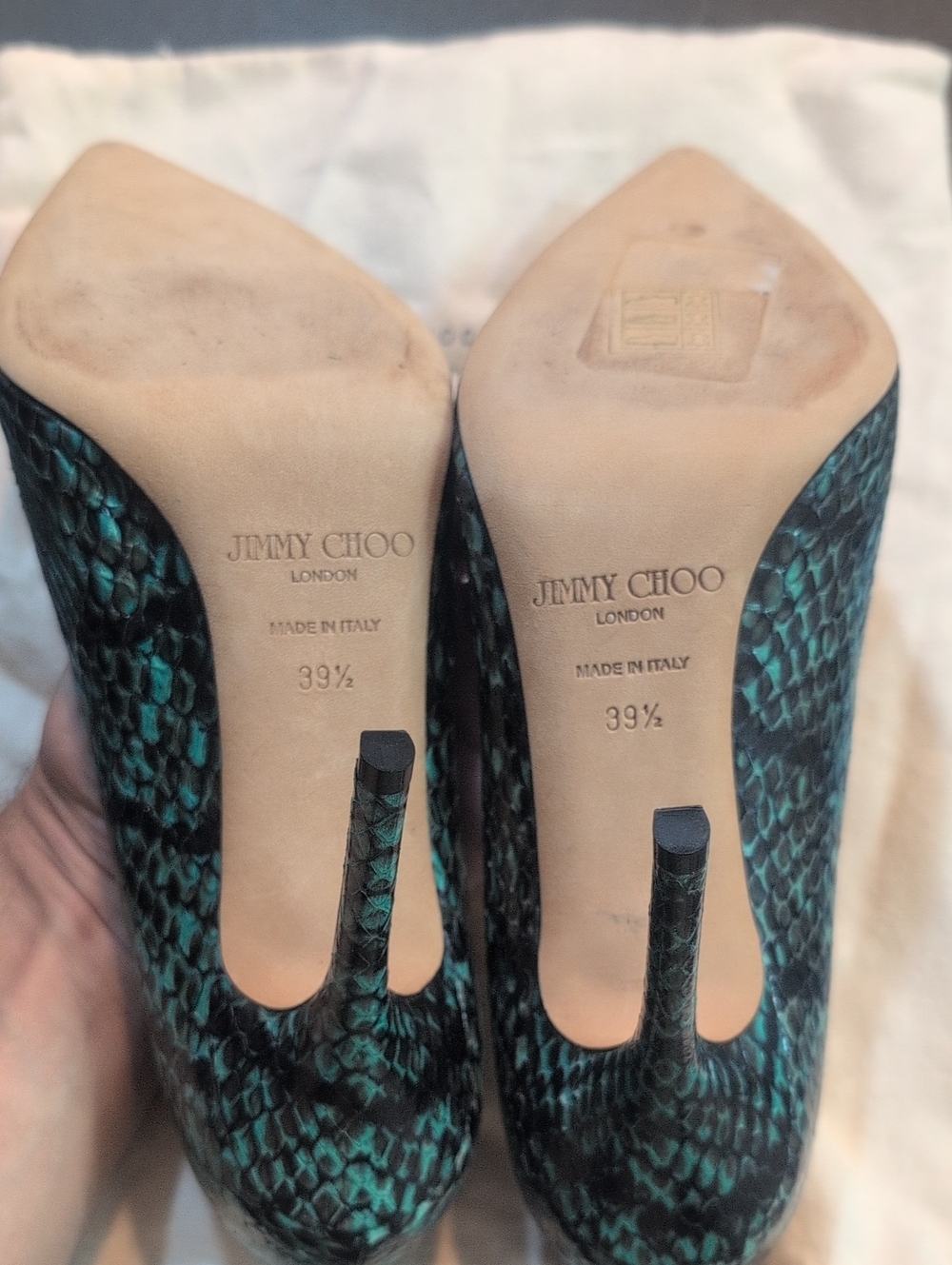 Jimmy Choo Teal Green Snakeskin Pointed-Toe Pumps - Picture 4 of 4